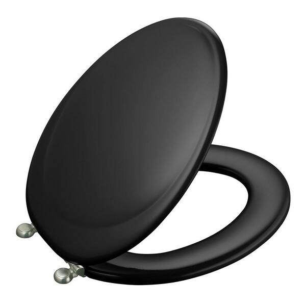 KOHLER Revival Toilet Seat with Vibrant Brushed Nickel Hinges in Black Black