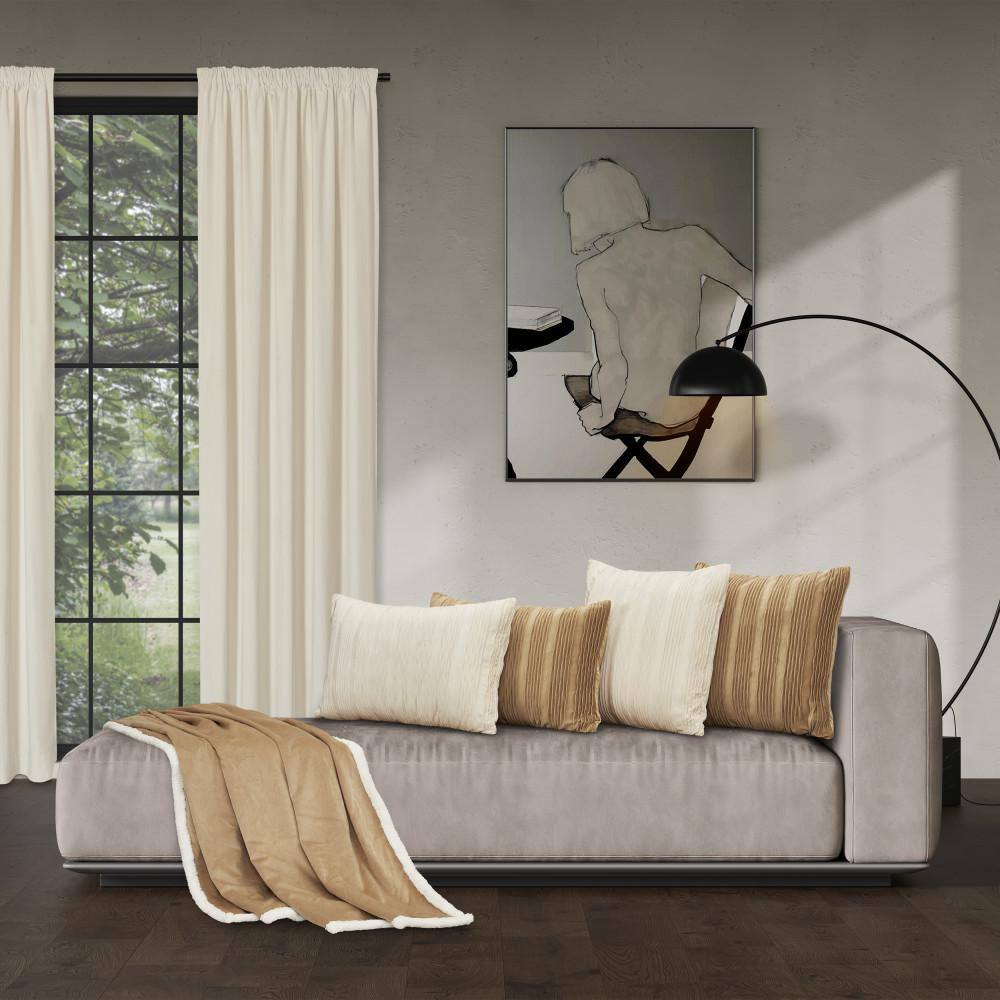 Ivory Textured Polyester Square Decorative Throw Pillow