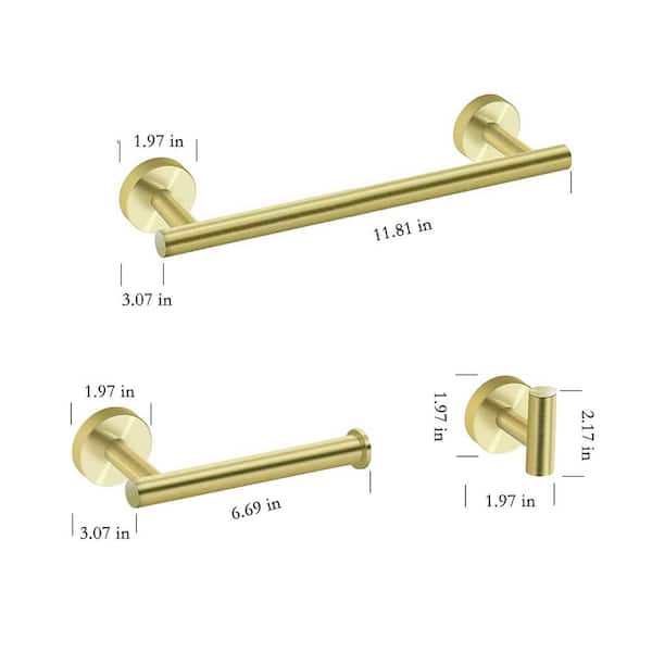 3-Pieces Gold Bathroom Hardware Set Stainless Steel Wall Mounted Bathroom Accessories Kit