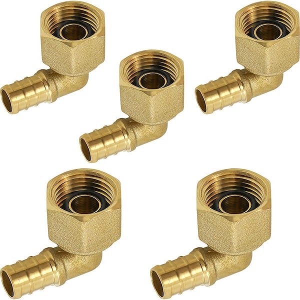 PLUMBFLEX 1/2 in. x 1/2 in. Brass PEX Barb x FIP 90-Degree Swivel Elbow Pipe Fitting (5-Pack)
