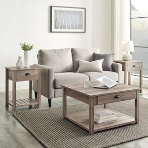 3 Piece Grey Wash Wood Rustic Living Room Set