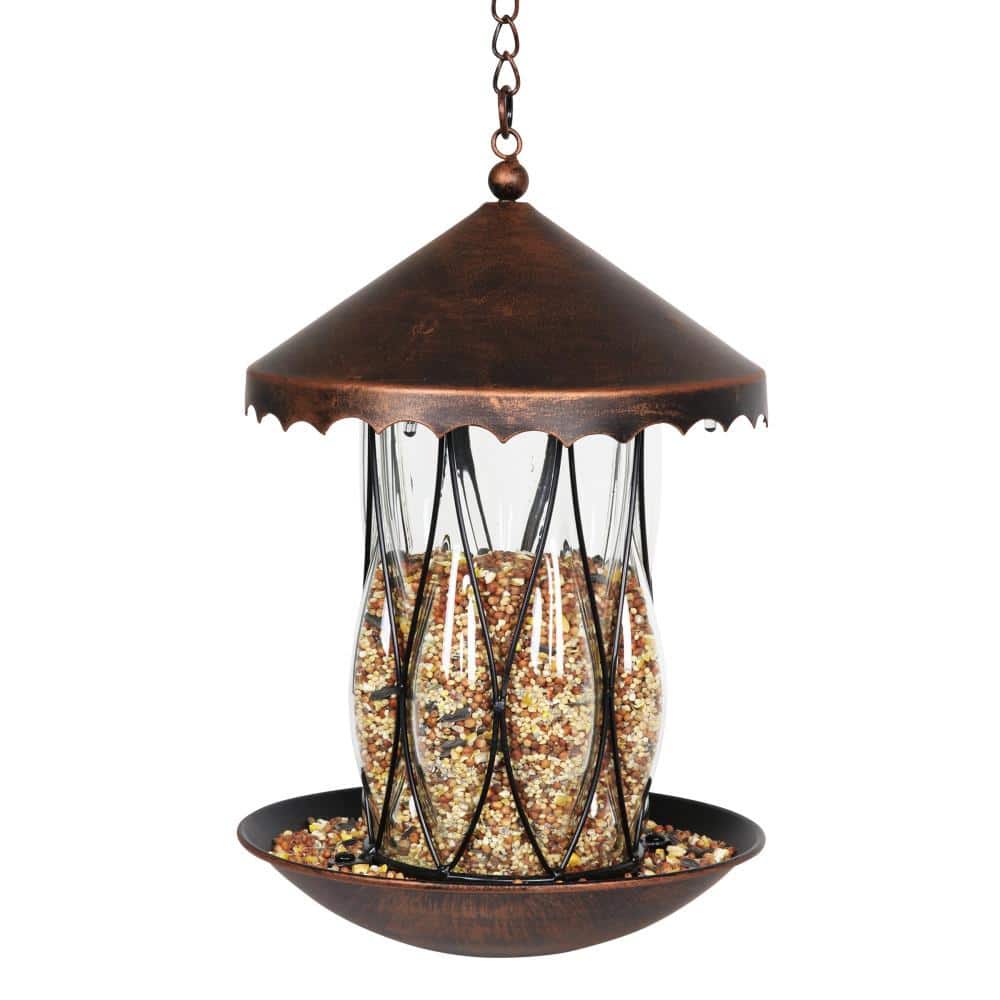 Solar Bronze Hanging Bird Feeder with Diamond Glass Pattern