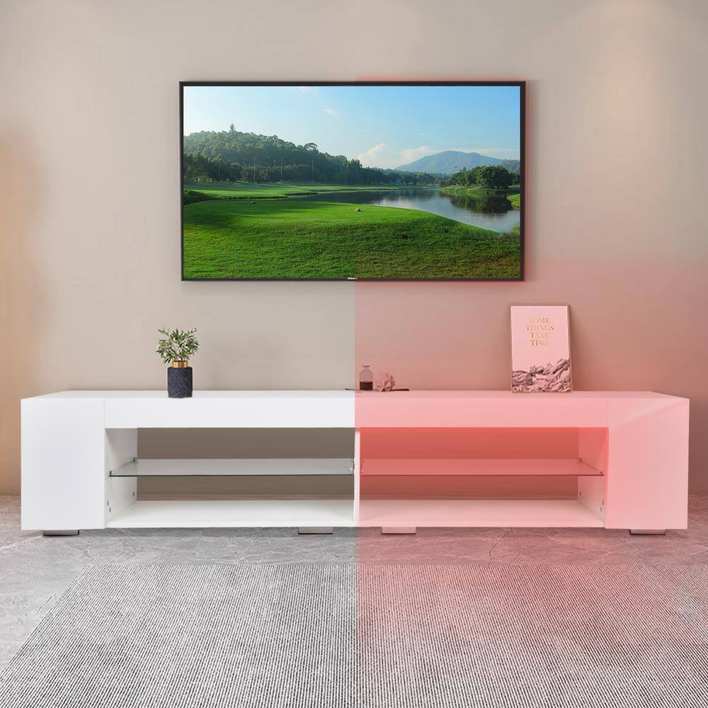 71 in. White TV Stand Fits TV's up to 75 in. with LED Lights