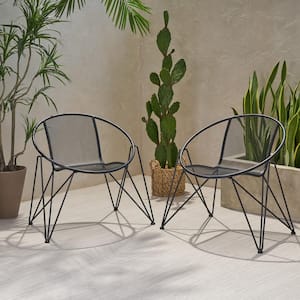 Matte Black Metal Outdoor Patio Lounge Chair (2-Pack)