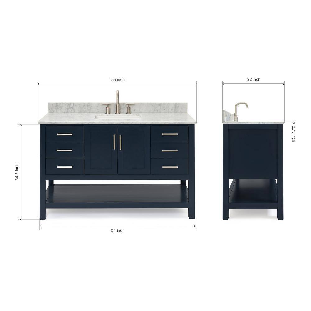 Magnolia 55" Midnight Blue Vanity with Carrara Marble Top