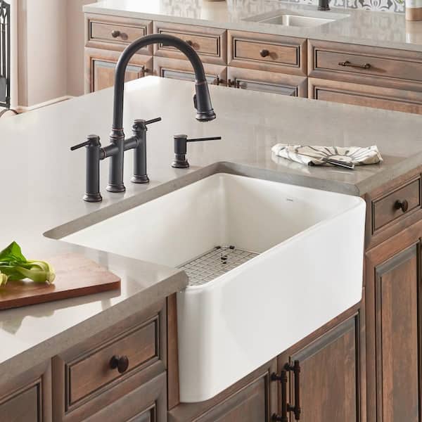 CERANA Farmhouse Apron-Front White Fireclay 33 in. Single Bowl Kitchen Sink CERANA Farmhouse Apron-Front White Fireclay 33 in. Single Bowl Kitchen Sink