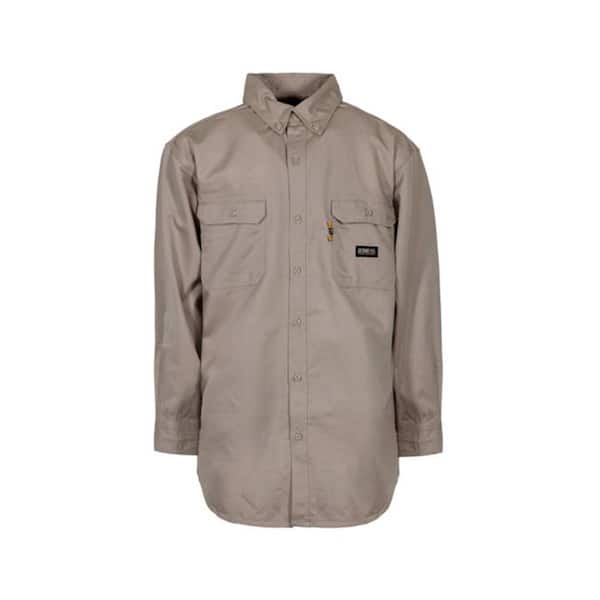 Berne Men's 3 XL Khaki Cotton and Nylon FR Button Down Work Shirt