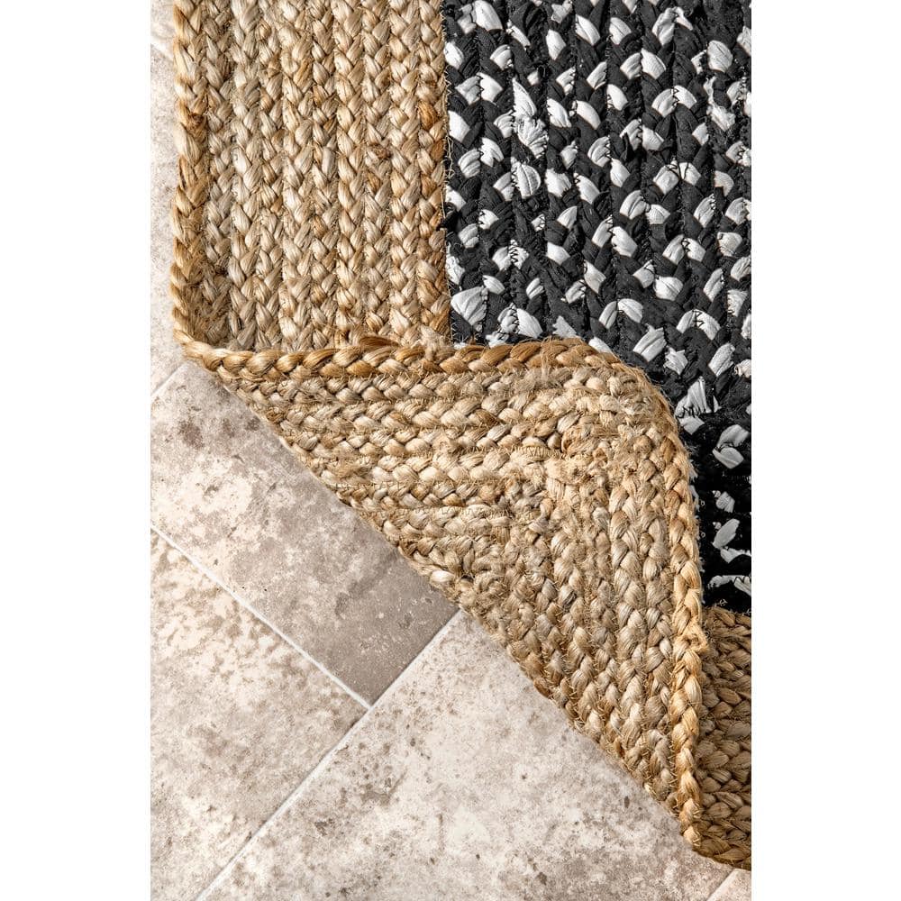 Handmade Braided Oval Cotton Rug in Black - 52"x24"