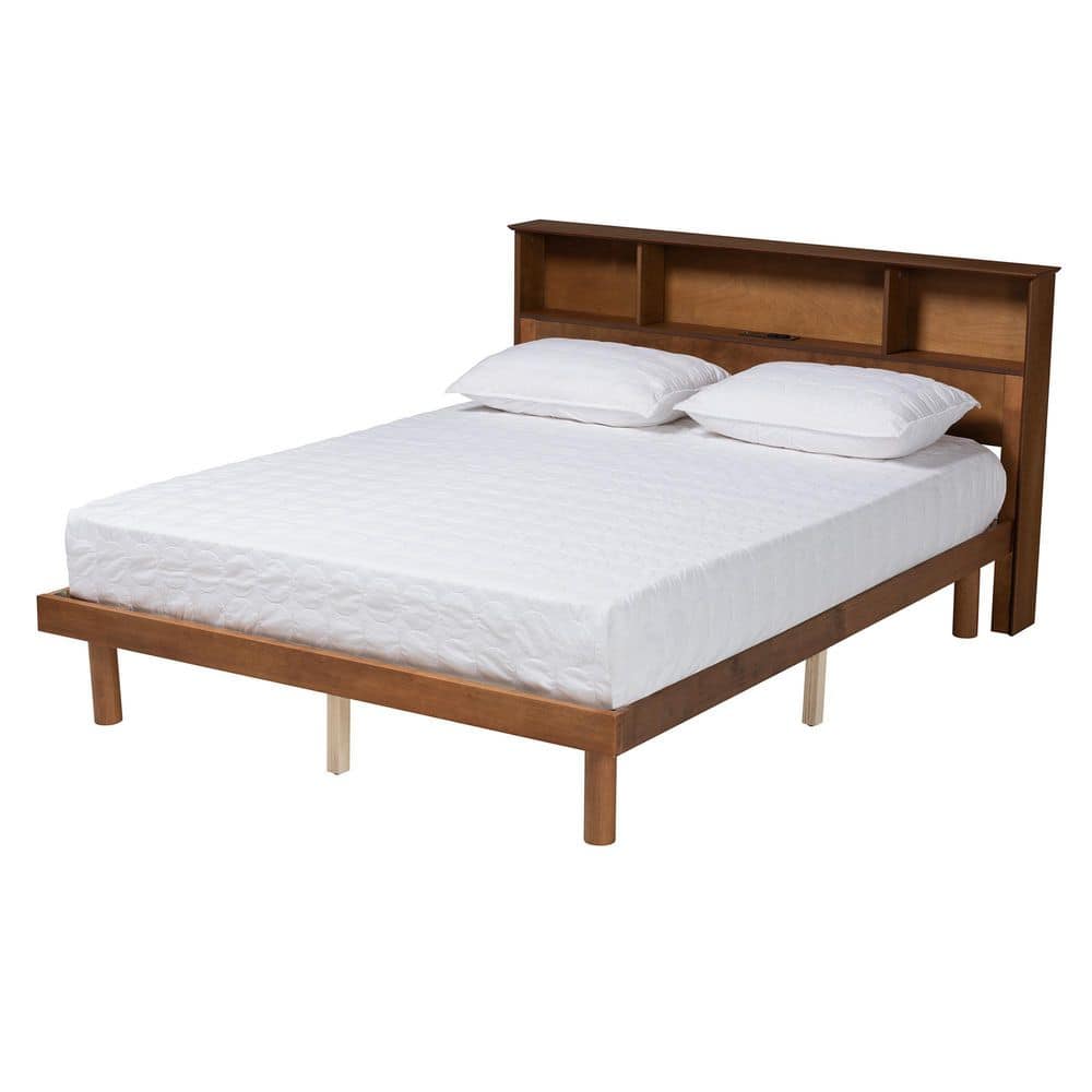 Lochlan Walnut Brown Full Platform Bed with Built-in Charging Station