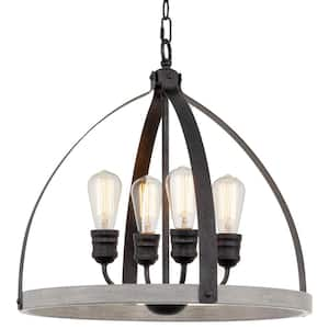 Selma 60-Watt 4-Light Galvanized Black Farmhouse Pendant Light, No Bulb Included