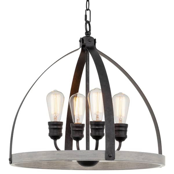 Kira Home Selma 60-Watt 4-Light Galvanized Black Farmhouse Pendant Light, No Bulb Included