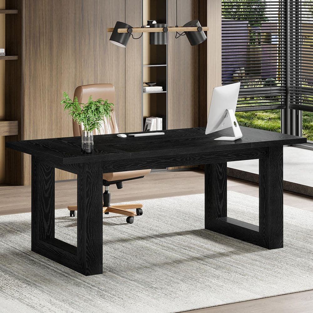 Moronia 63 in. Rectangular Black Wood Executive Desk, Large Home Office Desk with Solid Wood Frame for Home Office