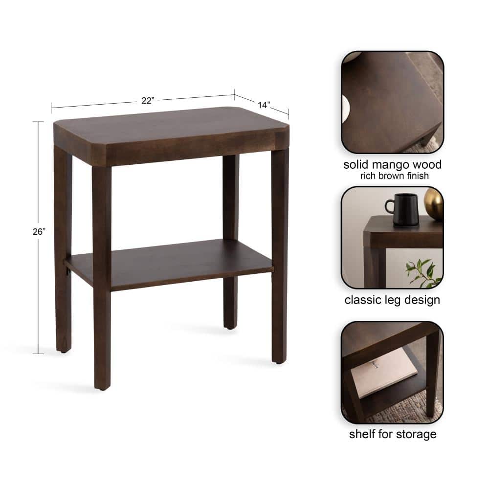 Talcott Dark Brown Mango Wood Rectangular Side Table, 22x14x26