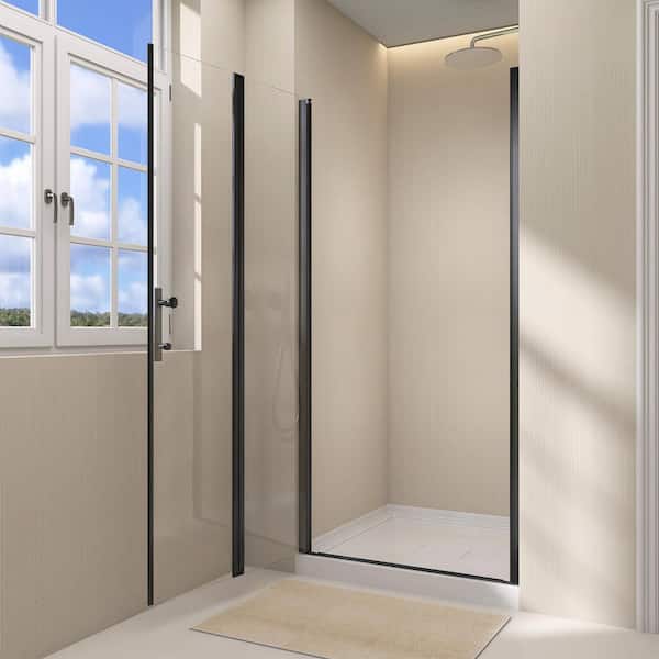 Zeafive 34 to 35-1/2 in. W x 72 in. H Frameless Bifold Shower Door Swing Pivot Small Alcove Shower Door in Black Clear Glass