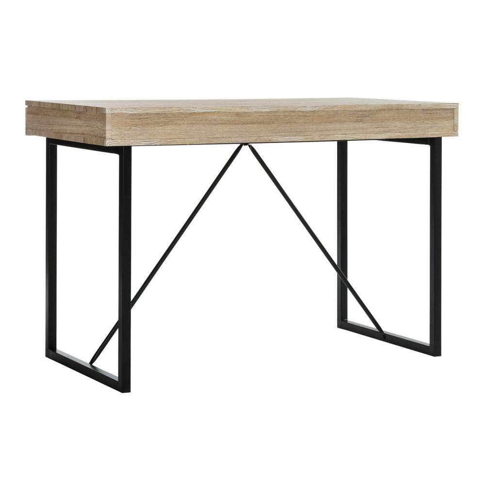 Transitional Black and Oak 3-Drawer Home Office Desk