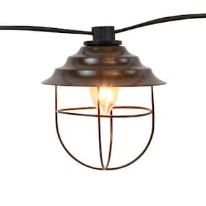Outdoor 20 ft. Plug-in Electric Edison Bulb Cafe String Lights with 10 Brown Metal Shades