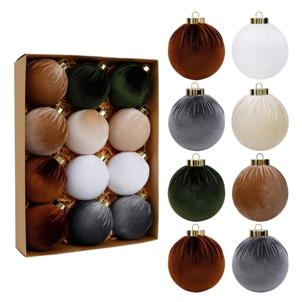 9.88 in Gold Velvet Christmas Ornament Balls 12-Pack Shatterproof Flocked Plastic for Tree Decorating