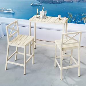 Humphrey 3 Piece 39 in. Cream Aluminum Outdoor Patio Dining Set Pub Height Bar Table Plastic Top With Armless Bar Stools