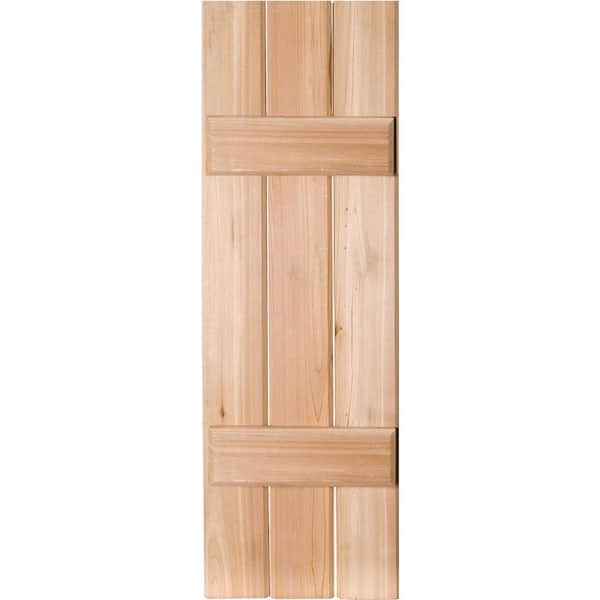 Ekena Millwork 12 in. x 25 in. Exterior Real Wood Pine Board & Batten Shutters Pair Unfinished