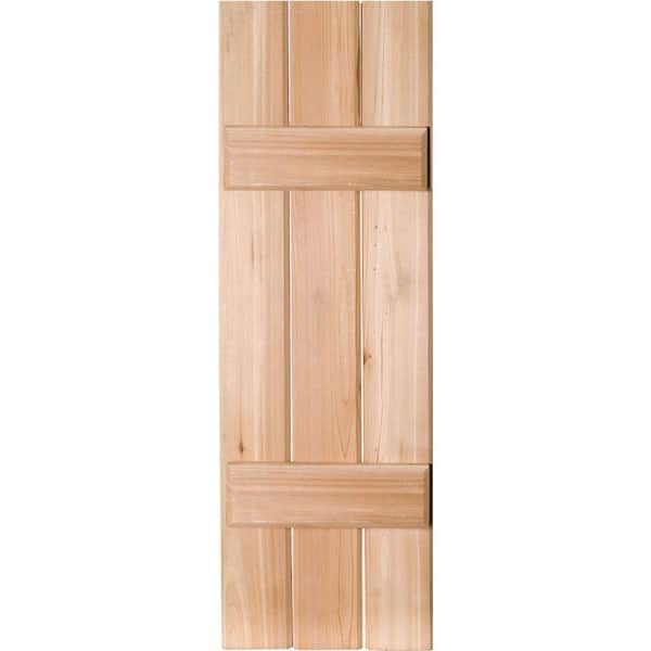 Ekena Millwork 12 in. x 32 in. Exterior Real Wood Pine Board and Batten Shutters Pair Unfinished