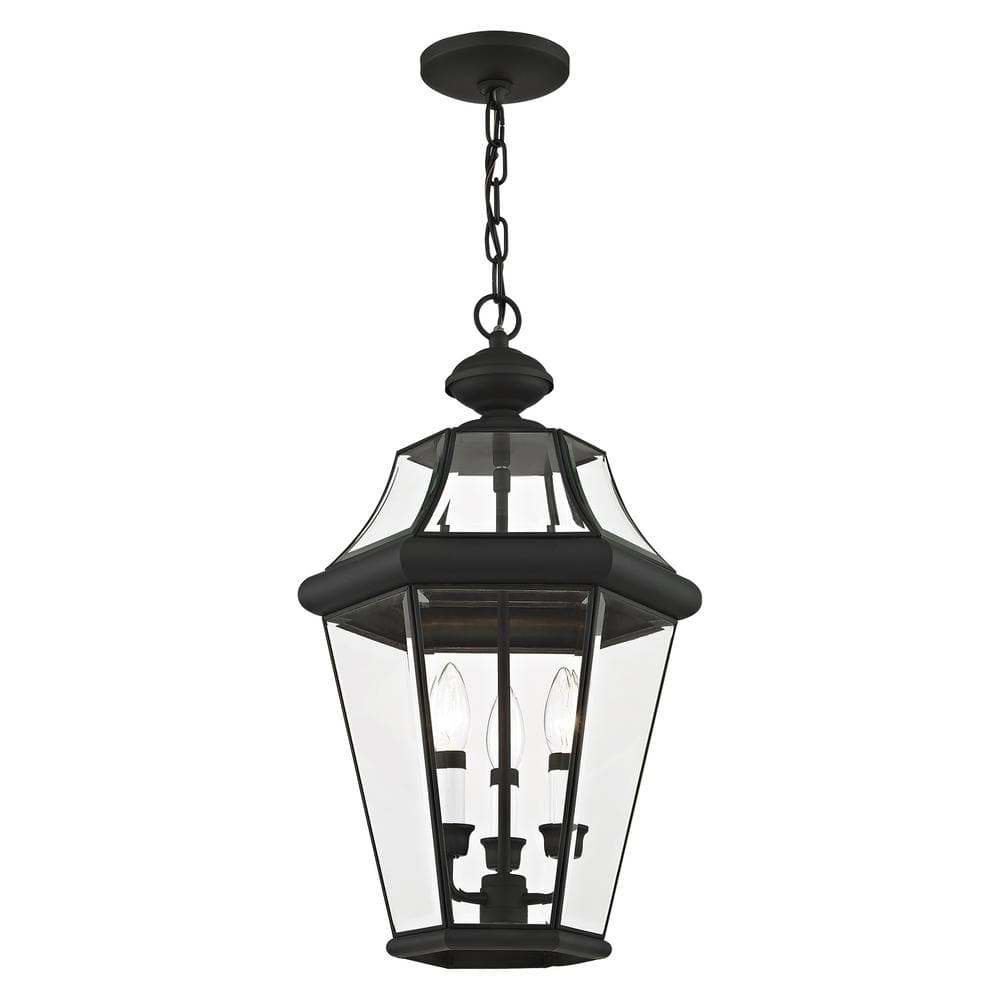 Georgetown Classic Black Brass 3-Light Outdoor Pendant with Clear Beveled Glass