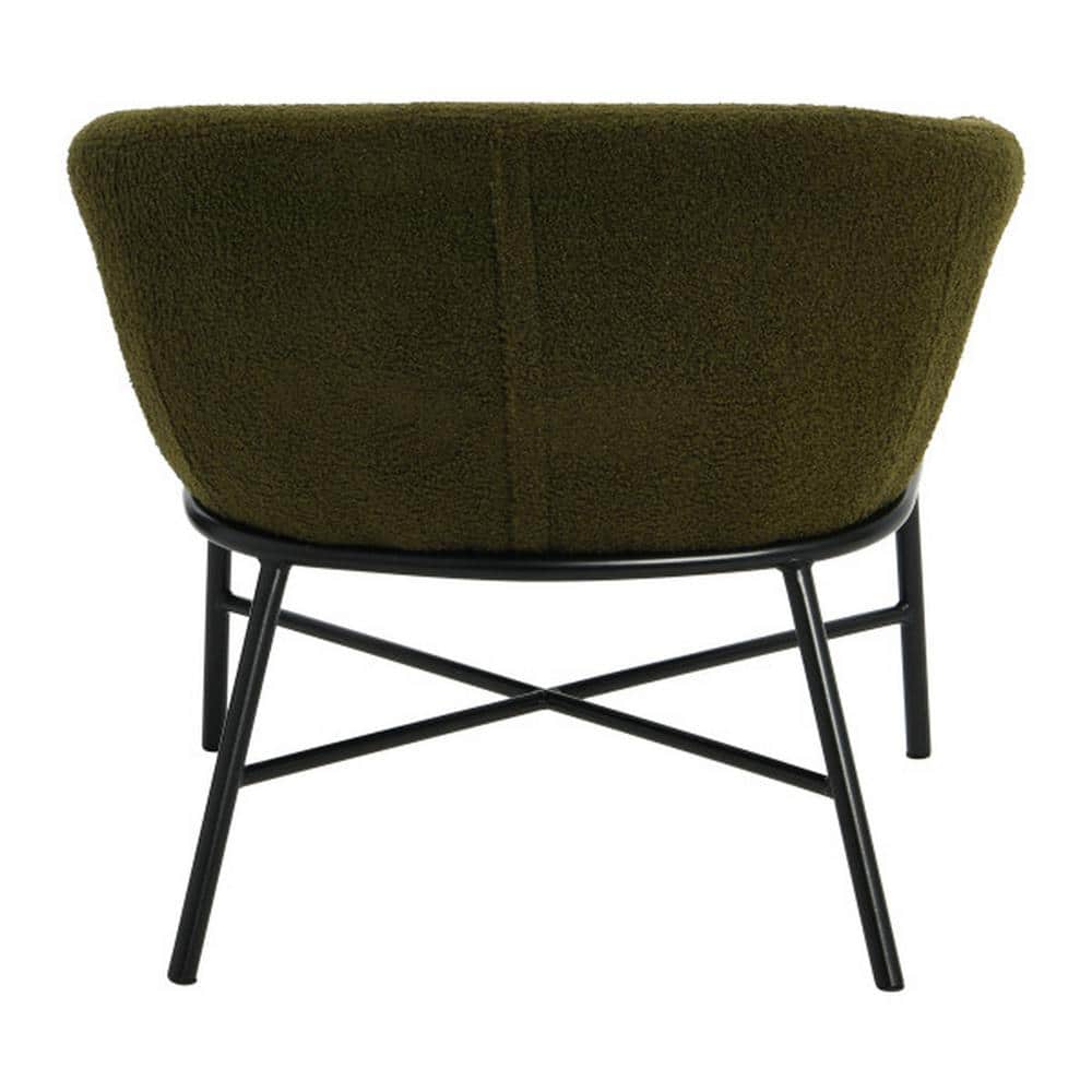 Dark Green Boucle Upholstered Accent Chair with Metal Frame