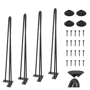 28 in. Black Metal Bench Legs Hairpin Table Legs for Furniture Feet (Set of 4-Pack 3-Rod)
