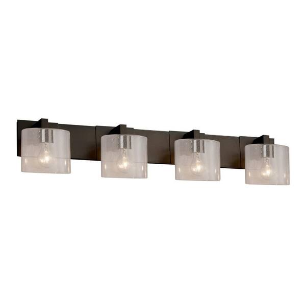 Justice Design Fusion 35.25 in. 4-Light Dark Bronze Vanity Light with Seeded Artisan Glass Shade