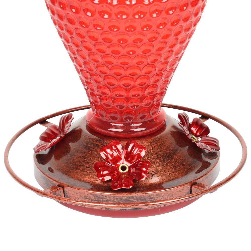Solar Red Glass and Copper Hanging Hummingbird Feeder