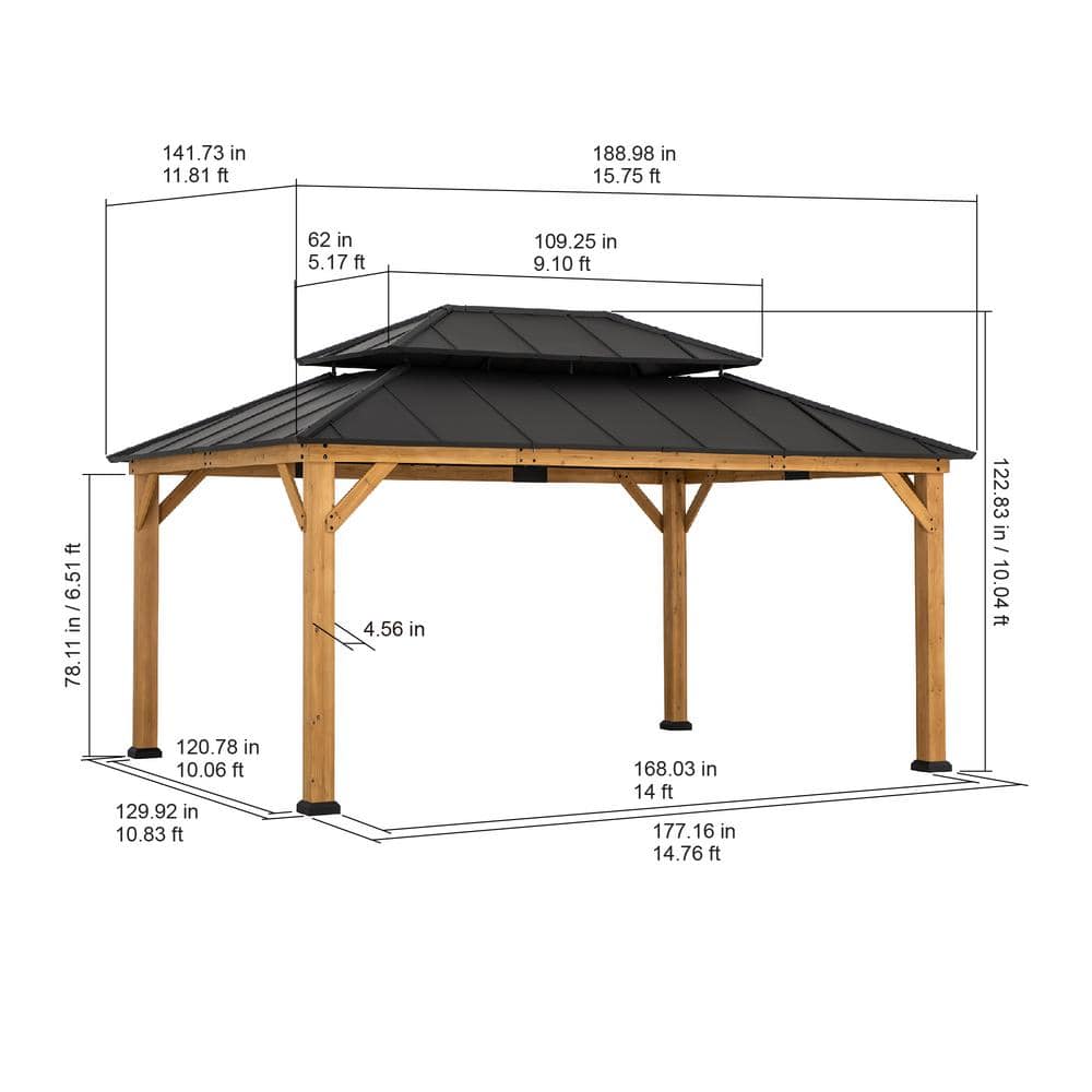 Sunjoy 12x16 ft Cedar Wood Gazebo with Steel Roof
