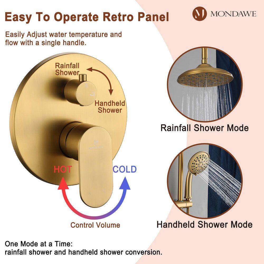 Brushed Gold Adjustable Rain Shower System with Handheld