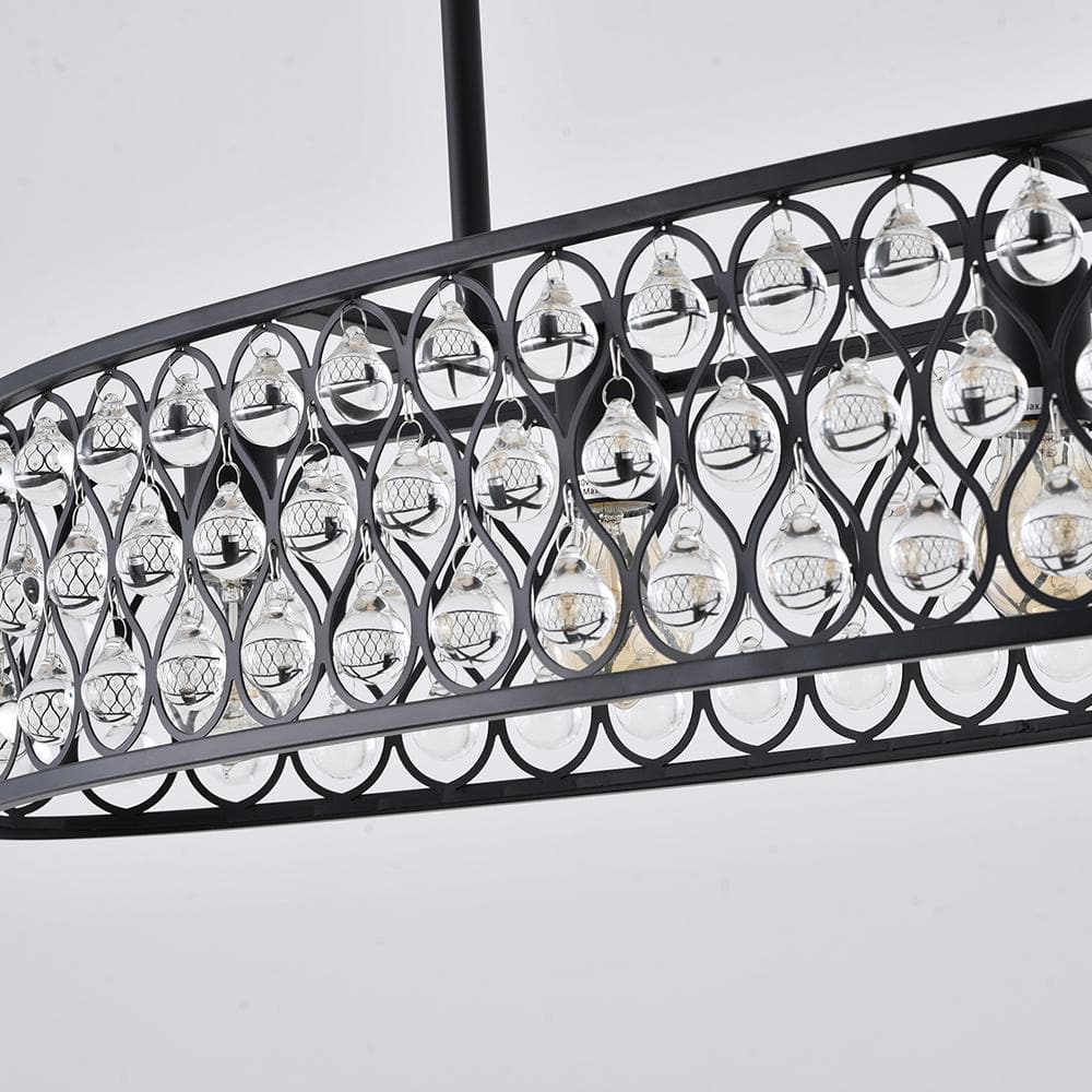 Black Metal 4-Light Chandelier with Clear Crystal Accents