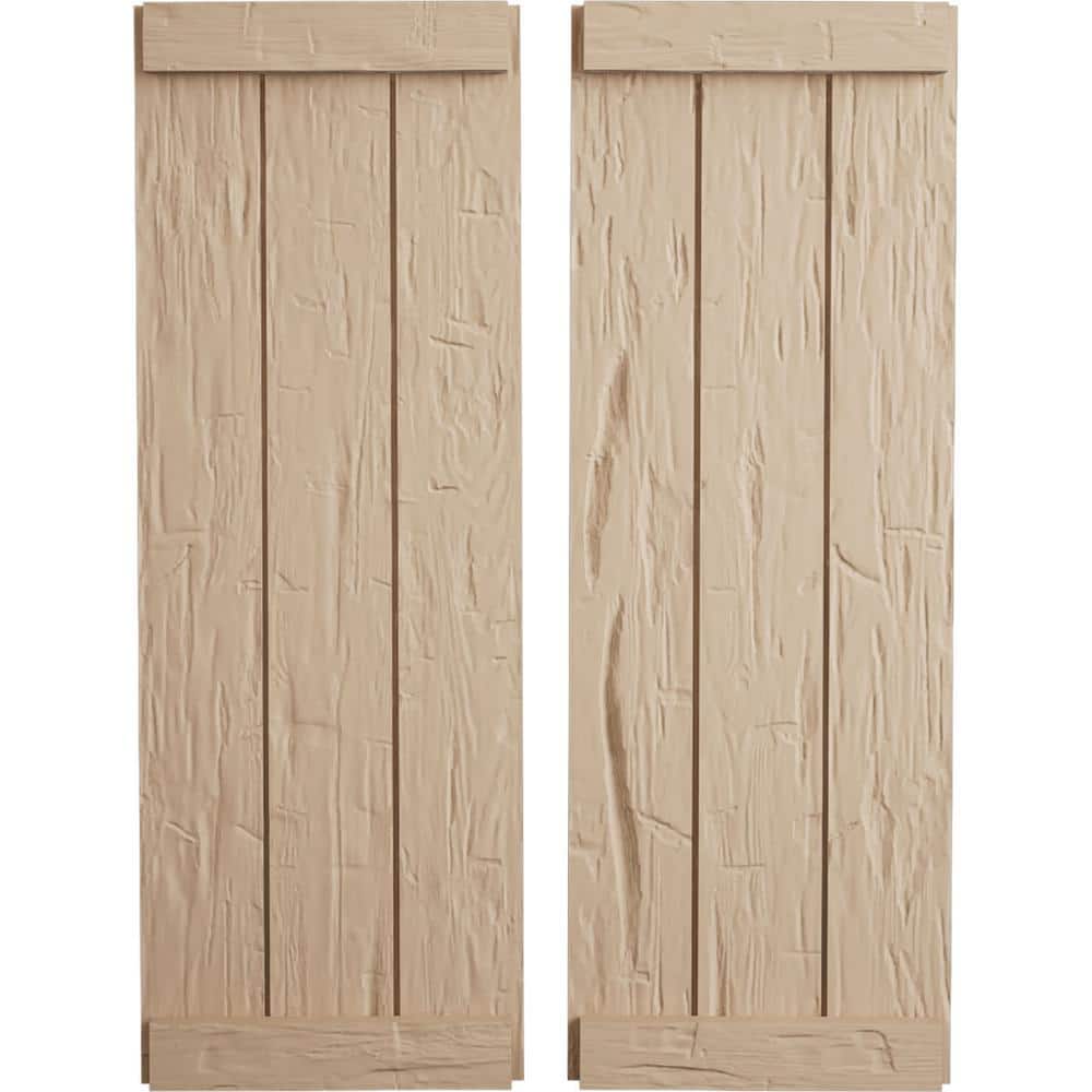 16.5 in. x 54 in. Timberthane Polyurethane 3-Board Joined Board-n-Batten Hand Hewn Faux Wood Shutters, End Batten Pair price history on PriceWatchPro