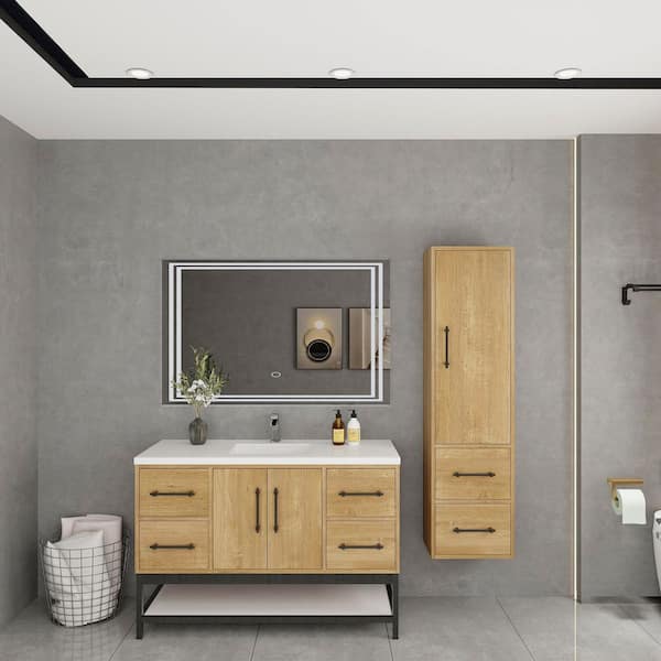 BV Better Vanity Victoria 47 in. W x 20 in. D x 35 in. H Single Sink Freestanding Frame Bath Vanity in Oak with White Acrylic Top