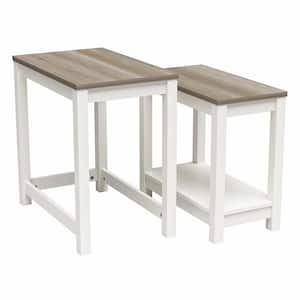 Keates Rectangle Accent Nesting Table 2-Piece Set, White with Brown Oak Top