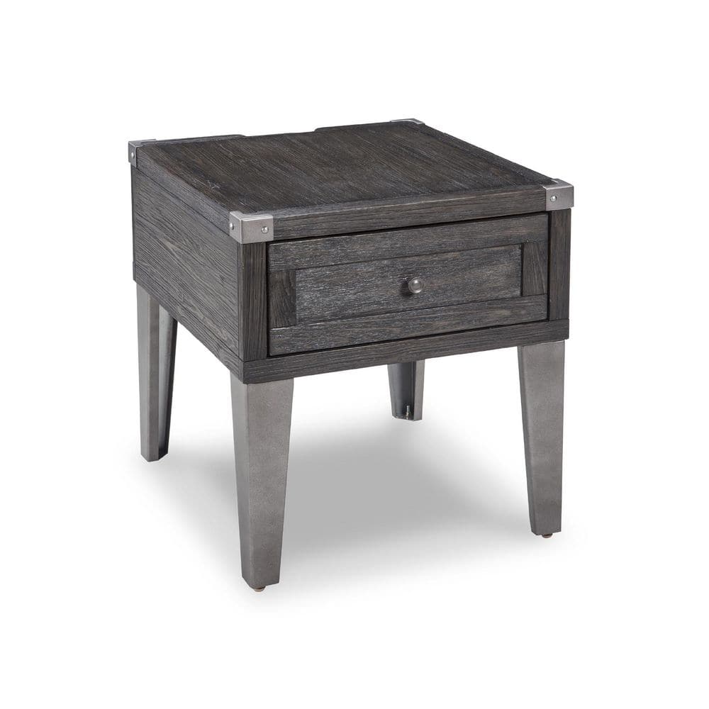 Todoe 22.25 in. Dark Gray Rectangle MDF End Table with USB Ports and Outlets