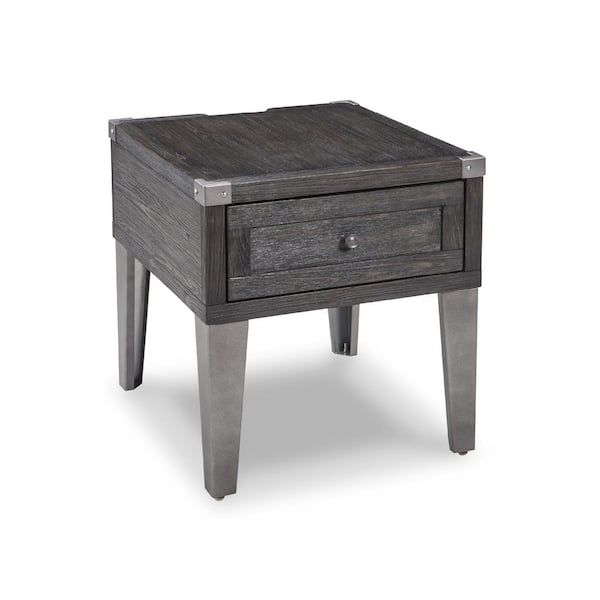 Signature DESIGN BY ASHLEY Todoe 22.25 in. Dark Gray Rectangle MDF End Table with USB Ports and Outlets