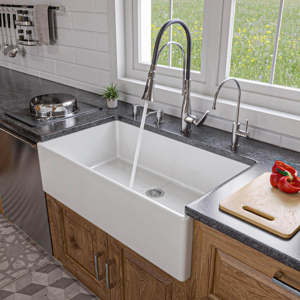 ALFI BRAND Farmhouse Fireclay 35.88 in. Single Bowl Kitchen Sink in ...