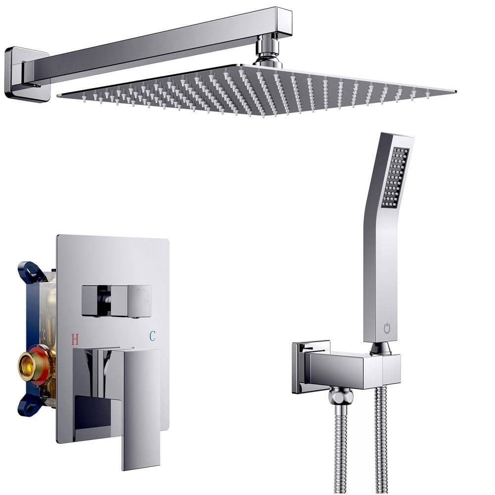 10 in. 2-Jet High-Pressure Rainfall Bathroom Shower System in Polished Chro