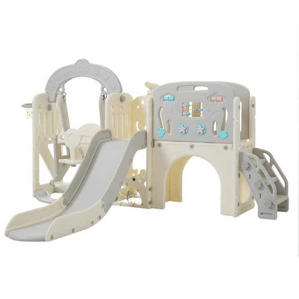 Bon Furni Gray HDPE Indoor and Outdoor Playset with Buffer Slide and Height-adjustable Swing