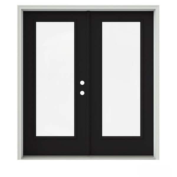 JELD-WEN 72 in. x 80 in. Black Painted Steel Left-Hand Inswing Full Lite Glass Active/Stationary Patio Door