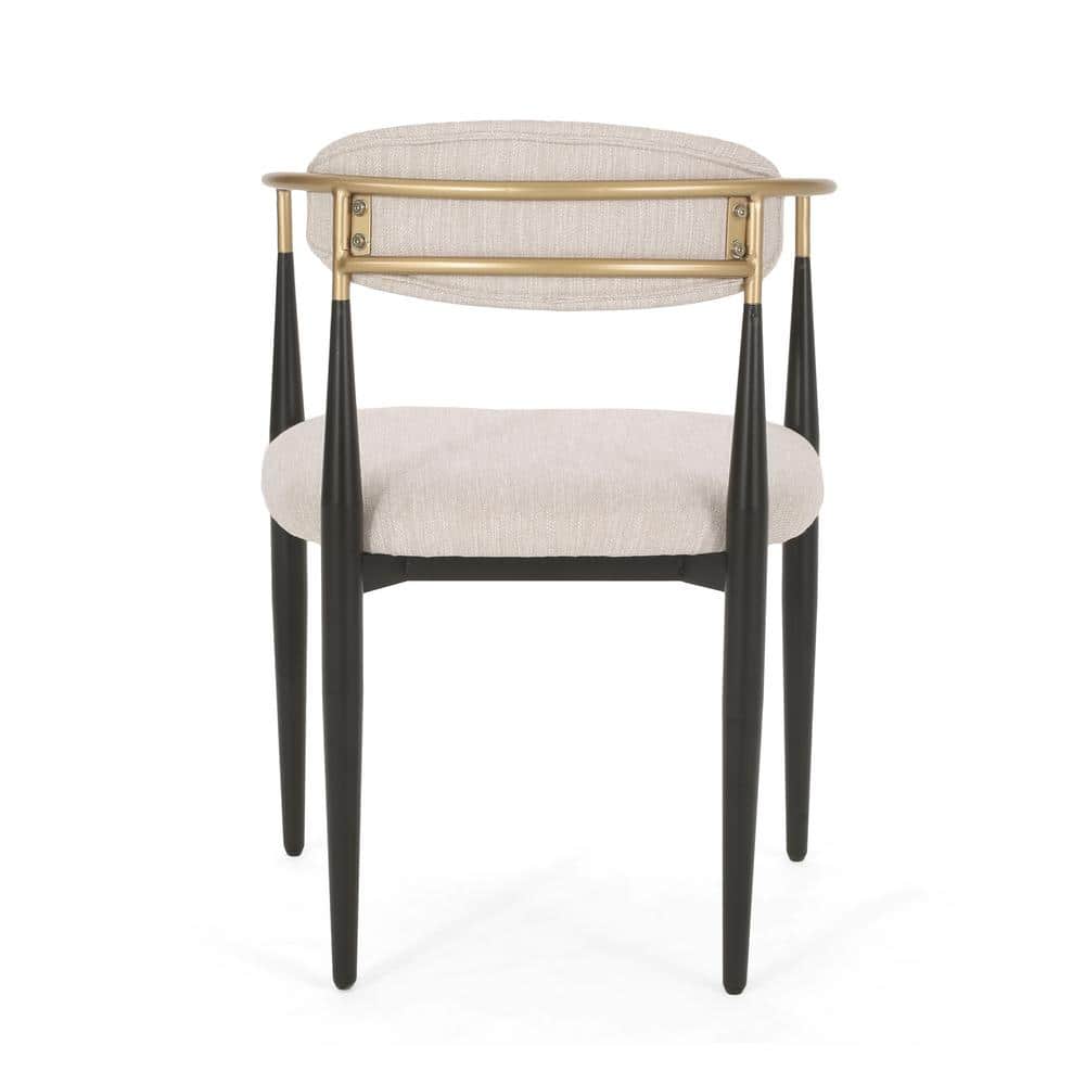 Beige and Black Upholstered Metal Dining Side Chairs, Set of 2