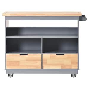 43 in. Blue Kitchen Cart Rolling Mobile Kitchen Island Solid Wood Top for Kitchen Dining Room Bathroom