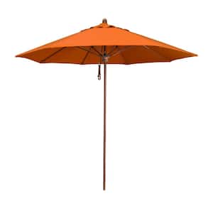 9 ft. Woodgrain Aluminum Commercial Market Patio Umbrella Fiberglass Ribs and Pulley Lift in Tuscan Sunbrella