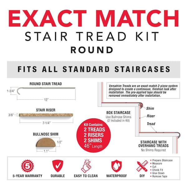 Harvest Hues Oak 6.5 mm x 46 in. x 12 in. Exact Match Round Nose Vinyl Stair Tread + Riser Combo Kit (2-Pack)