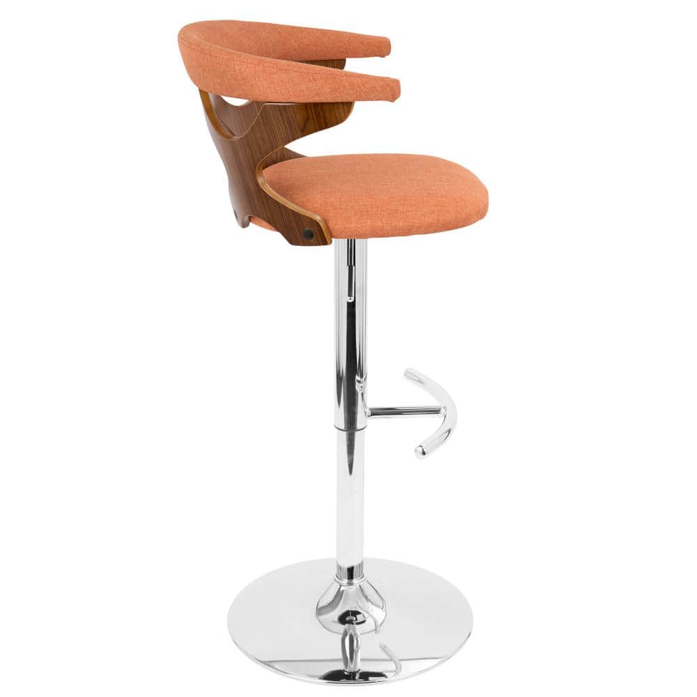 Walnut and Orange Leather Swivel Adjustable Barstool