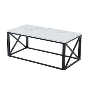 43 in. Black / Fuax Marble Rectangle Wood Top Coffee Table