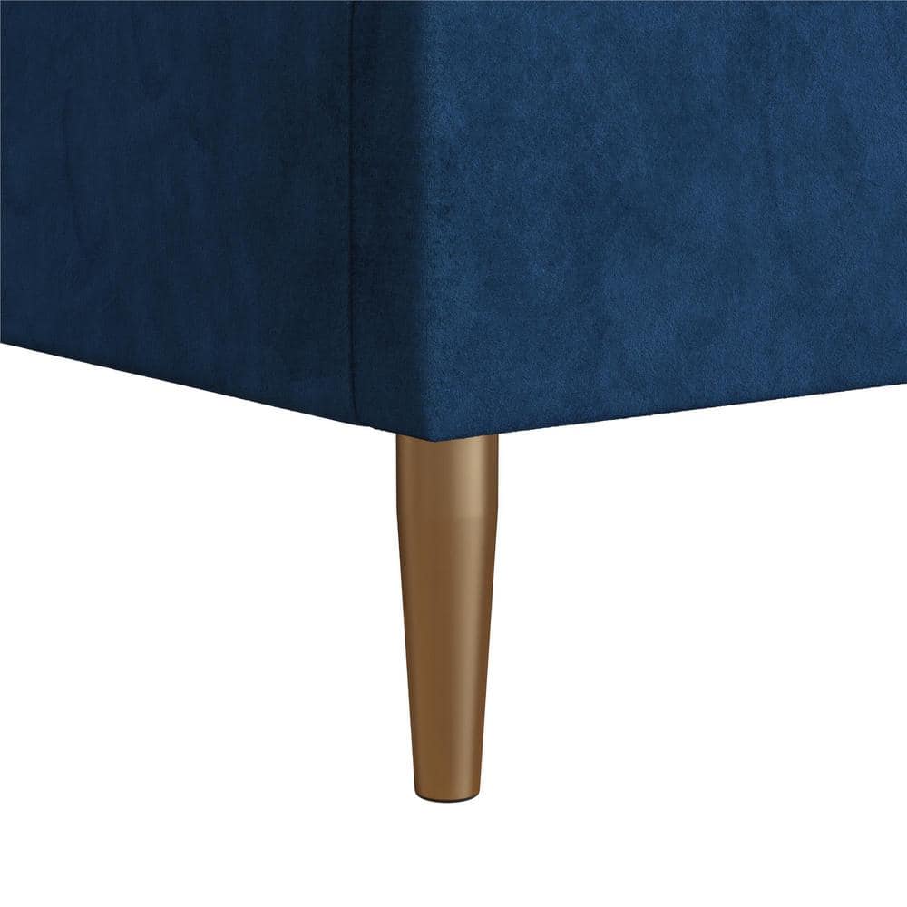 Serene Blue Velvet Queen Platform Bed with Tufted Headboard