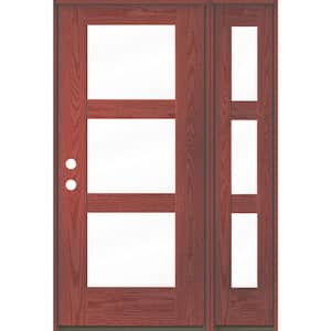 BRIGHTON Modern 50 in. x 80 in. 3-Lite Right-Hand/Inswing Clear Glass Redwood Stain Fiberglass Prehung Front Door RSL