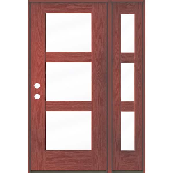 Krosswood Doors BRIGHTON Modern 50 in. x 80 in. 3-Lite Right-Hand/Inswing Clear Glass Redwood Stain Fiberglass Prehung Front Door RSL